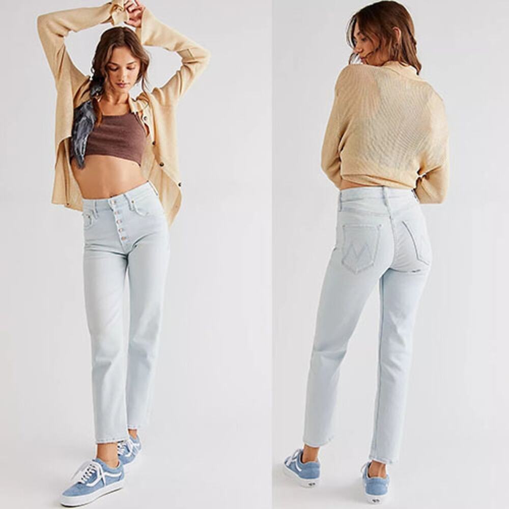 Mother Pixie Tomcat Ankle Stretch Denim High-Rise Straight Jeans Light Size: 24